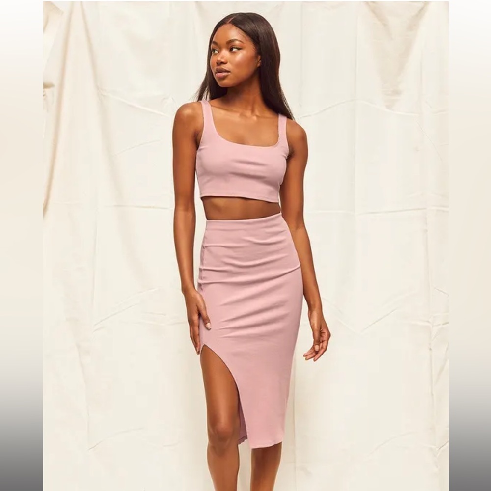 Set For Life Blush Pink Ribbed Bodycon Two-Piece Dress size small